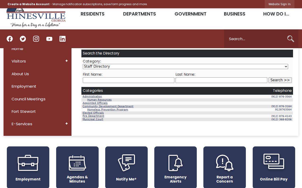 Hinesville people directories city staff search fields