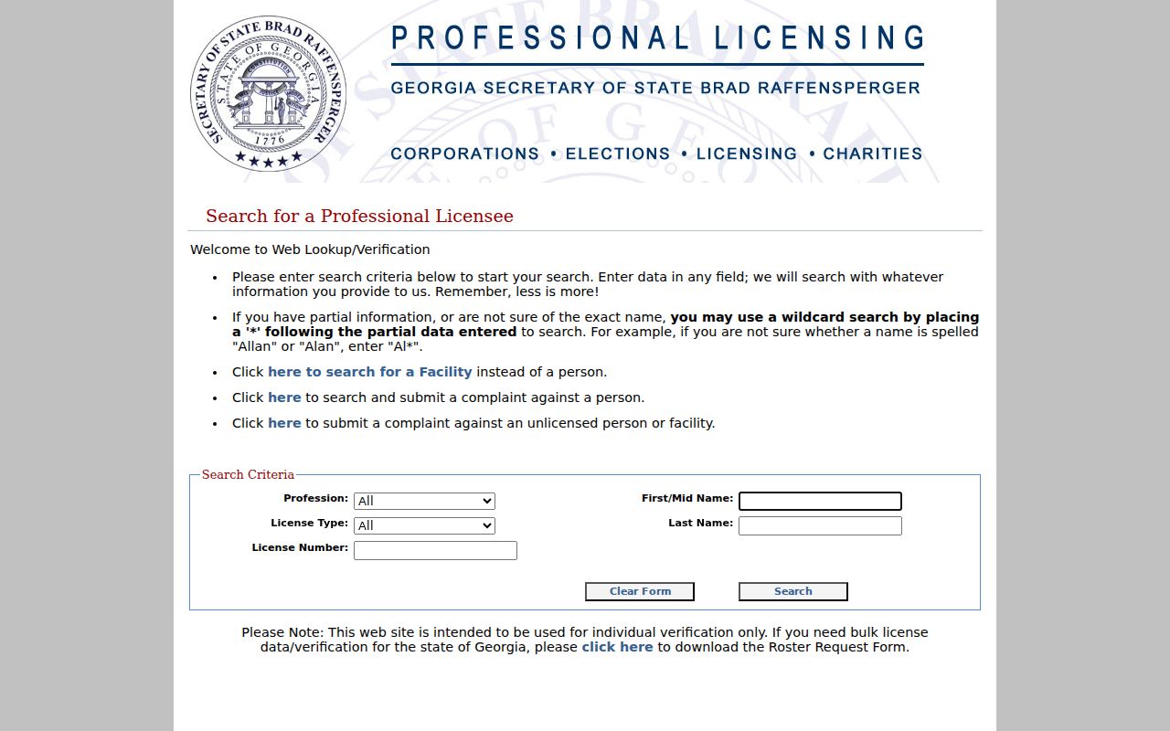 Hinesville voter registration comparison with the separate Georgia professional license verification form